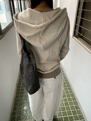 Coing Stripe Button Pocket Zip-up Hoodie