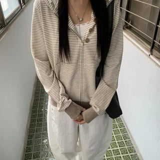 Coing Stripe Button Pocket Zip-up Hoodie