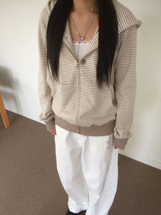 Coing Stripe Button Pocket Zip-up Hoodie
