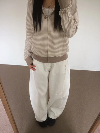 Coing Stripe Button Pocket Zip-up Hoodie