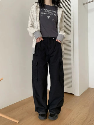 Coing Stripe Button Pocket Zip-up Hoodie