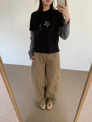 Star Patch Stripe Layered Long Sleeve T-shirt