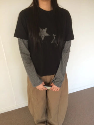 Star Patch Stripe Layered Long Sleeve T-shirt