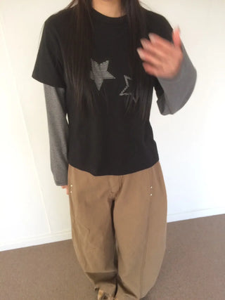 Star Patch Stripe Layered Long Sleeve T-shirt