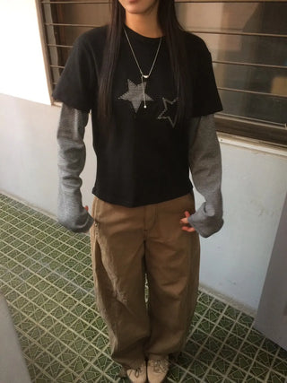 Star Patch Stripe Layered Long Sleeve T-shirt