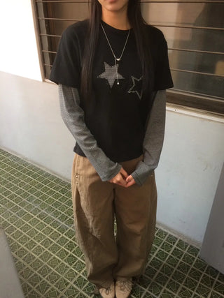 Star Patch Stripe Layered Long Sleeve T-shirt
