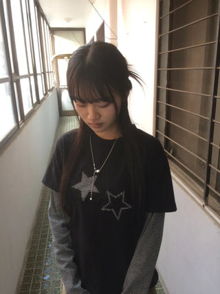 Star Patch Stripe Layered Long Sleeve T-shirt