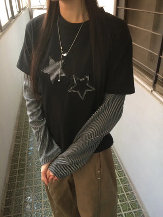 Star Patch Stripe Layered Long Sleeve T-shirt