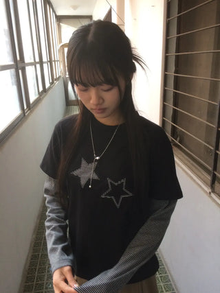 Star Patch Stripe Layered Long Sleeve T-shirt