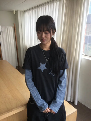 Star Patch Stripe Layered Long Sleeve T-shirt