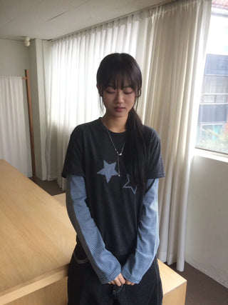 Star Patch Stripe Layered Long Sleeve T-shirt