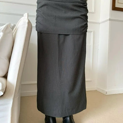 Pin Double Low Stripe Shirred Long Skirt