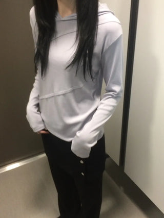 Diagonal Cut Layered Long Sleeve Hoodie