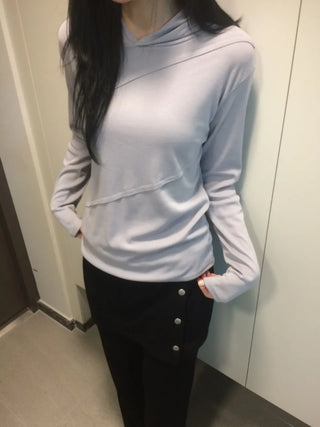 Diagonal Cut Layered Long Sleeve Hoodie