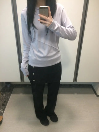 Diagonal Cut Layered Long Sleeve Hoodie