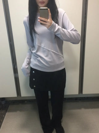 Diagonal Cut Layered Long Sleeve Hoodie