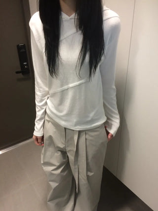 Diagonal Cut Layered Long Sleeve Hoodie