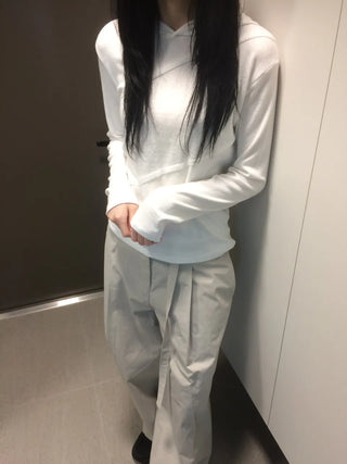 Diagonal Cut Layered Long Sleeve Hoodie