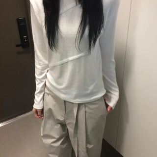 Diagonal Cut Layered Long Sleeve Hoodie