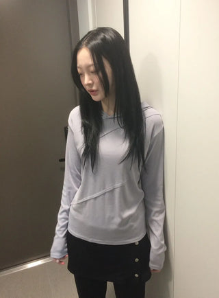 Diagonal Cut Layered Long Sleeve Hoodie