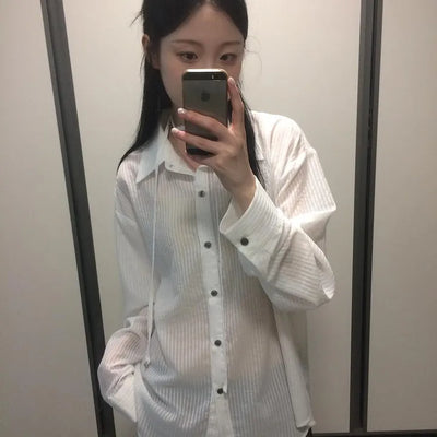 See-through Stripe Salanta Belt Boxy Shirt