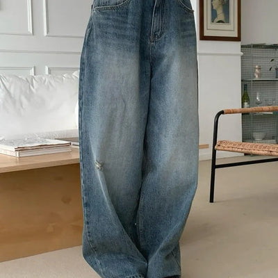 Four Seasons Daily  Daily Curve Wide Damaged Medium Blue Denim