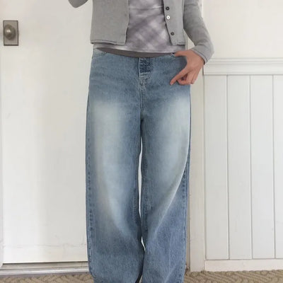Light blue straight wide denim
