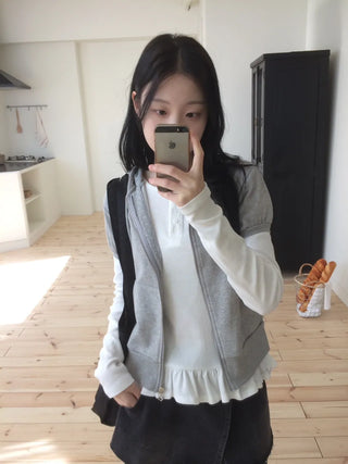 Heart Zipper Dot Color Block Short Sleeve Zip-Up Hoodie