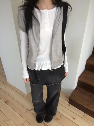 Heart Zipper Dot Color Block Short Sleeve Zip-Up Hoodie