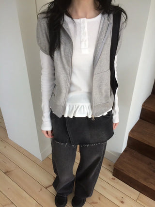 Heart Zipper Dot Color Block Short Sleeve Zip-Up Hoodie