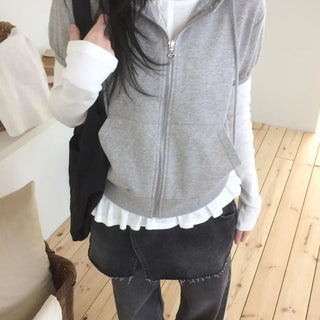 Heart Zipper Dot Color Block Short Sleeve Zip-Up Hoodie
