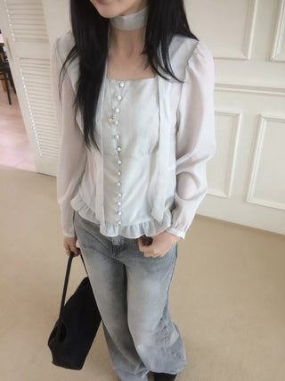 Grey mid-low rise wide-wash denim