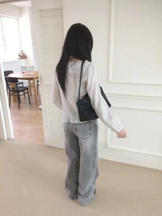 Grey mid-low rise wide-wash denim