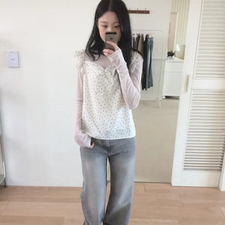Grey mid-low rise wide-wash denim