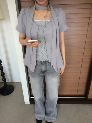 Grey mid-low rise wide-wash denim
