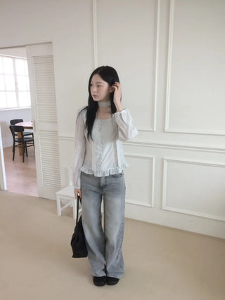 Grey mid-low rise wide-wash denim