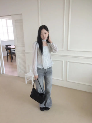 Grey mid-low rise wide-wash denim