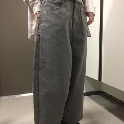 Herringbone Semi-Balloon Front Pocket Wide Pants
