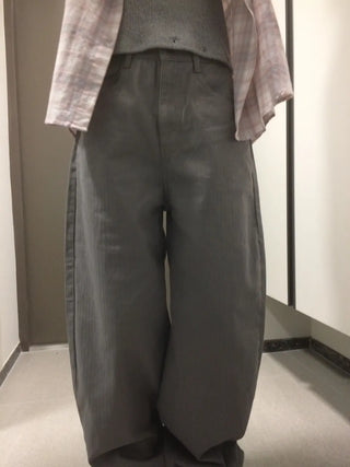 Herringbone Semi-Balloon Front Pocket Wide Pants