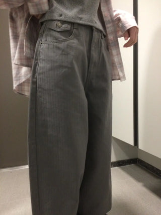 Herringbone Semi-Balloon Front Pocket Wide Pants