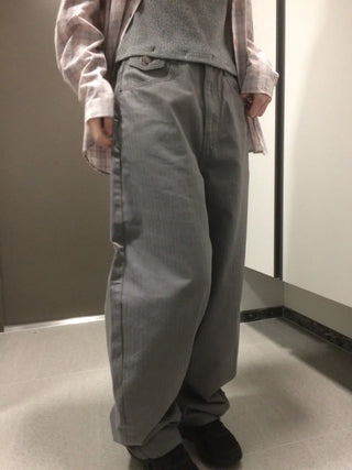 Herringbone Semi-Balloon Front Pocket Wide Pants