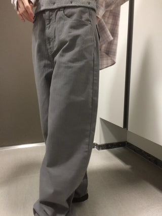 Herringbone Semi-Balloon Front Pocket Wide Pants
