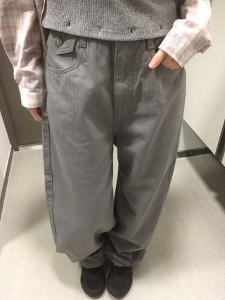 Herringbone Semi-Balloon Front Pocket Wide Pants