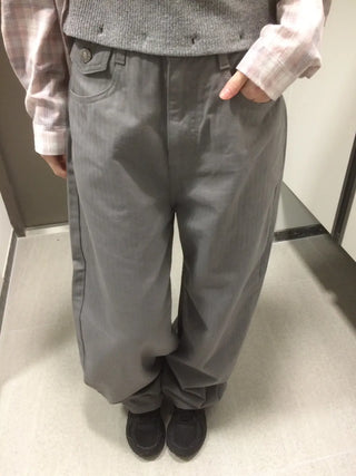 Herringbone Semi-Balloon Front Pocket Wide Pants