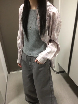 Herringbone Semi-Balloon Front Pocket Wide Pants