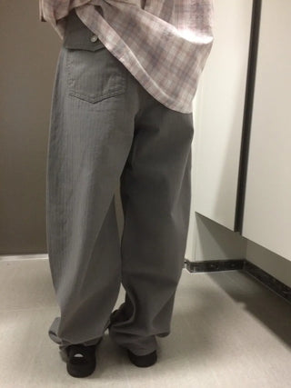 Herringbone Semi-Balloon Front Pocket Wide Pants