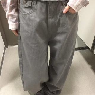 Herringbone Semi-Balloon Front Pocket Wide Pants
