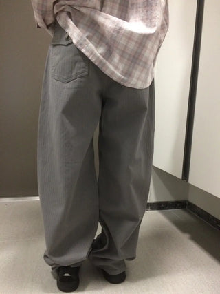 Herringbone Semi-Balloon Front Pocket Wide Pants