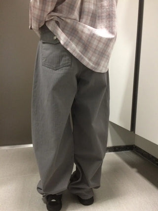 Herringbone Semi-Balloon Front Pocket Wide Pants