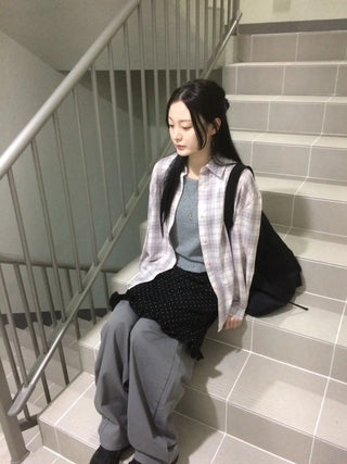 Herringbone Semi-Balloon Front Pocket Wide Pants